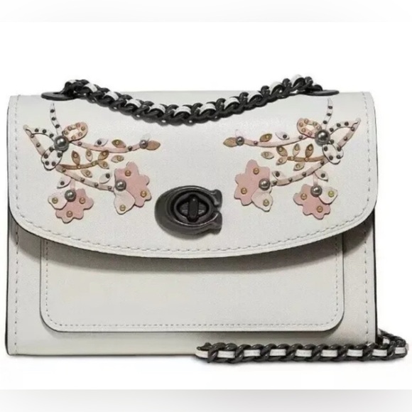 Coach Handbags - Coach Parker 18 Floral 54622 Embroidered Chalk/Gunmetal Shoulder Bag
